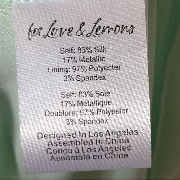 For Love & Lemons Eden Silk Midi Mint Green Dress Blend Metallic Hearts Size S - Picture 8 of 9